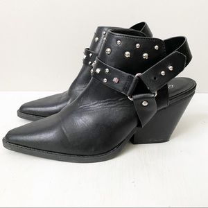 Qupid Studded Slingback Ankle Bootie in Black